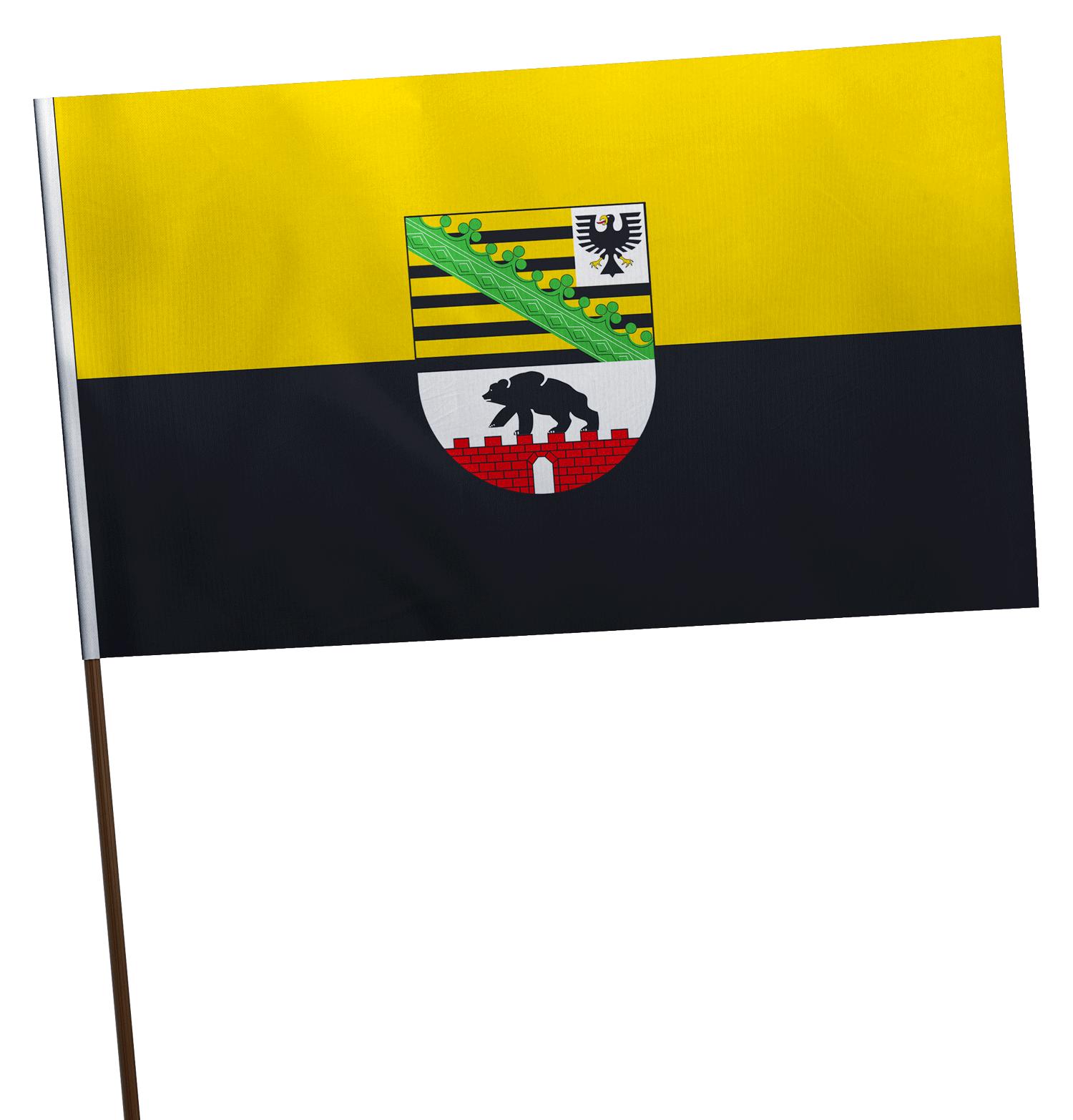 Stockflagge Sachsen-Anhalt mit Wappen Premium-Qualität