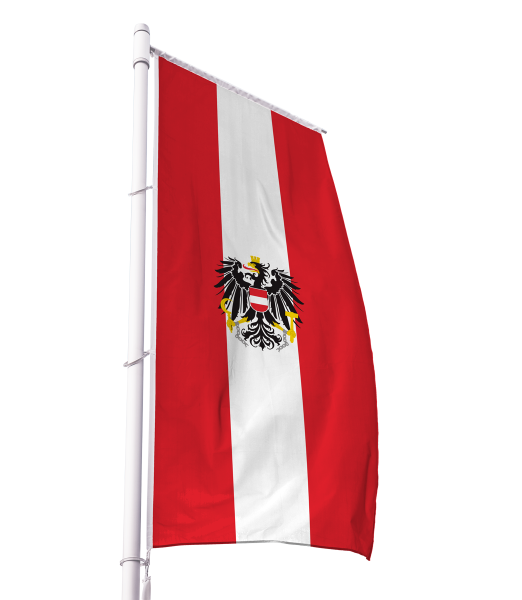Oesterreich mit Wappen Flagge im Hochformat Premium-Qualität