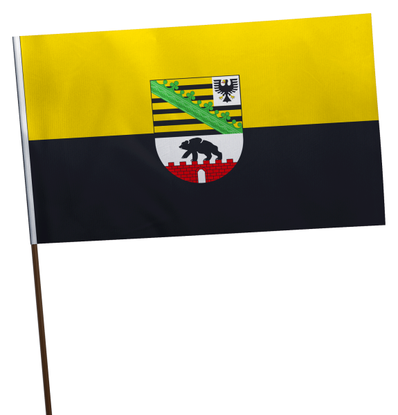 Stockflagge Sachsen-Anhalt mit Wappen Premium-Qualität